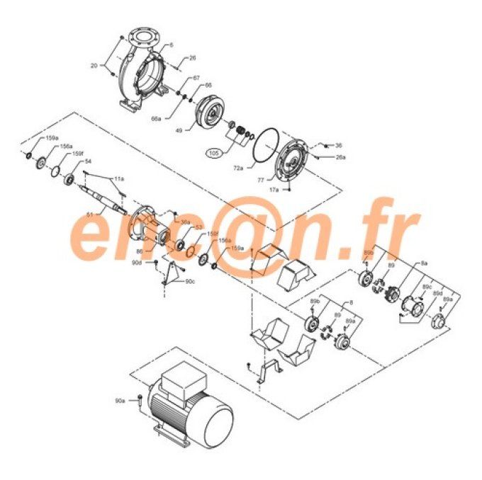 Pièces détachées de pompe Grundfos NKF 125-250/269 AH-F-B- BAQE-G