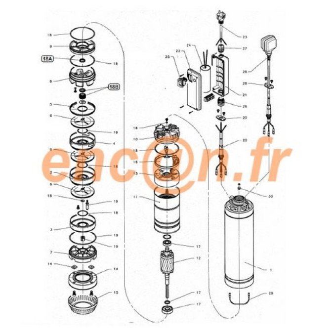 Pièces détachées de pompe Lowara SCUBA série 2SC et 4SC (kit 148992530)